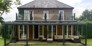 Glass pergola in garden